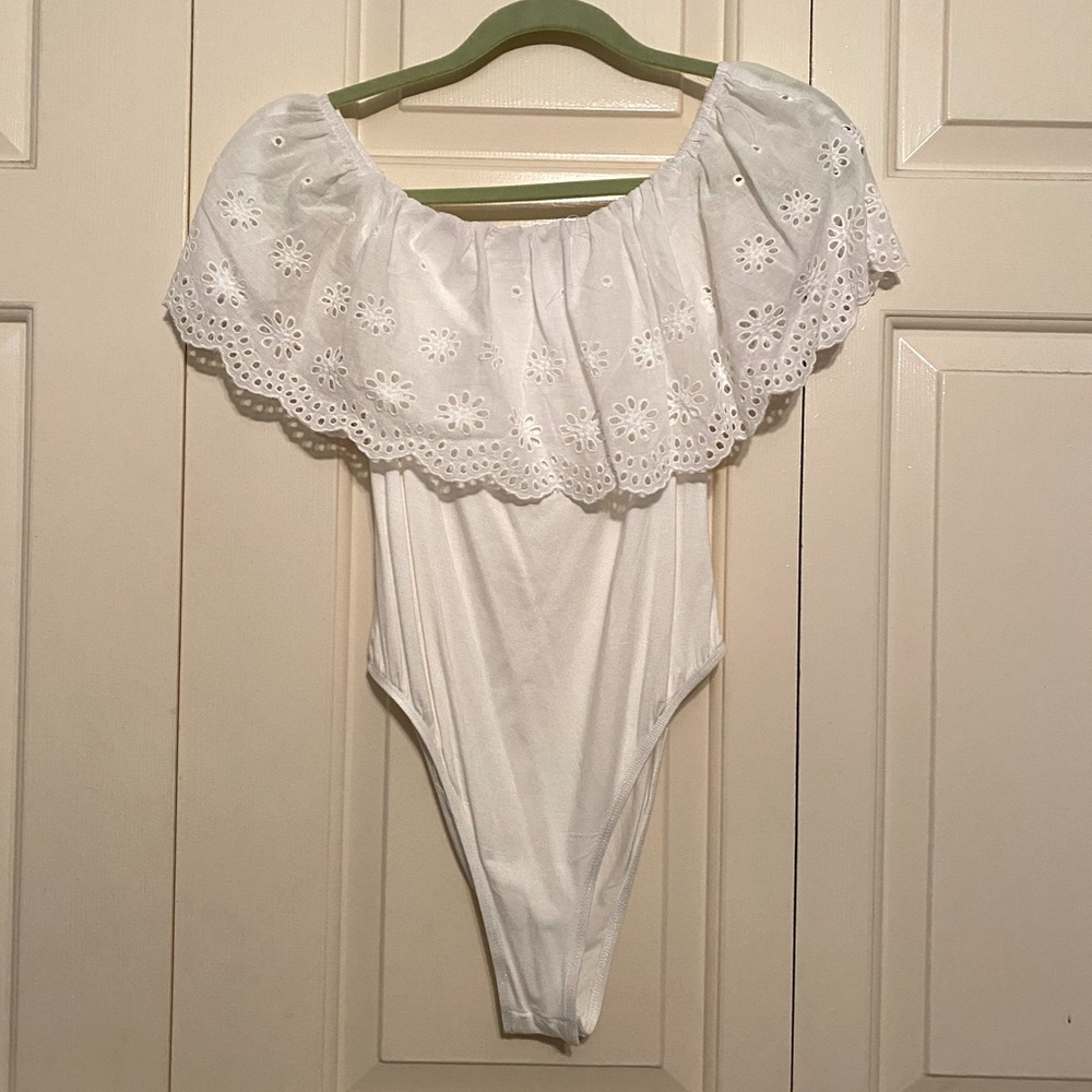 Off the shoulder lace body suit